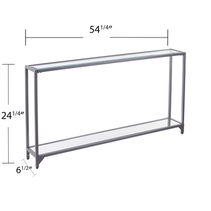 56" Clear and Silver Glass Mirrored Floor Shelf Console Table With Storage