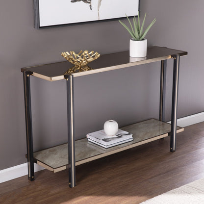 50" Smoky Black and Champagne Mirrored Glass Console Table With Shelf