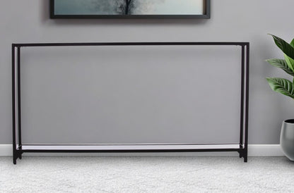 56" Clear and Black Glass Frame Console Table With Shelves