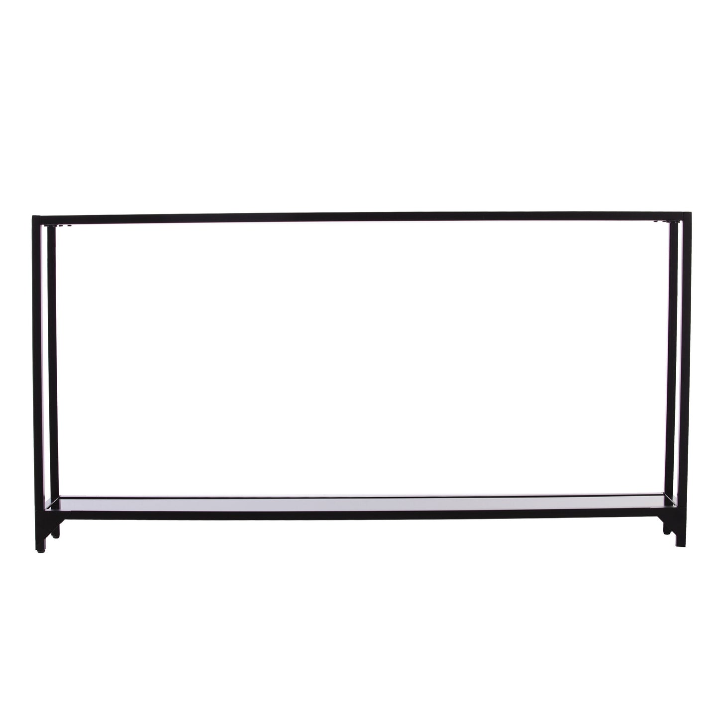 56" Clear and Black Glass Frame Console Table With Shelves