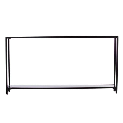 56" Clear and Black Glass Frame Console Table With Shelves