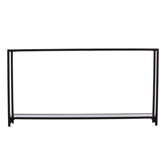 56" Clear and Black Glass Frame Console Table With Shelves