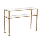 43" Clear and Gold Glass Console Table With Shelves