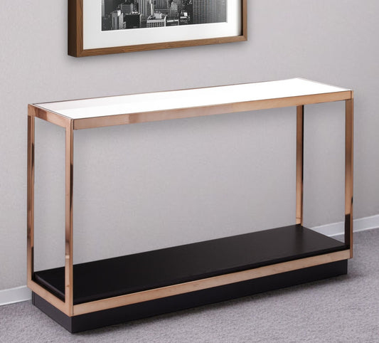 48" Clear Black and Champagne Glass Floor Shelf Console Table With Shelf