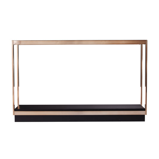 48" Clear Black and Champagne Glass Floor Shelf Console Table With Shelf