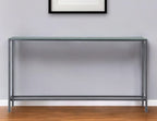 56" Silver and Gunmetal Mirrored Glass Console Table