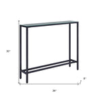 36" Black and Gunmetal Mirrored Glass Console Table