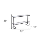 52" Clear and Black Glass Mirrored Sled Console Table With Shelves
