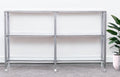 49" Clear and Silver Glass Distressed Frame Console Table With Shelves