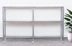 49" Clear and Silver Glass Distressed Frame Console Table With Shelves