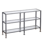 49" Clear and Silver Glass Distressed Frame Console Table With Shelves