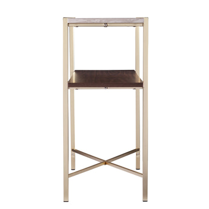 47" White Brass and Brown Faux Marble Console Table With Shelf