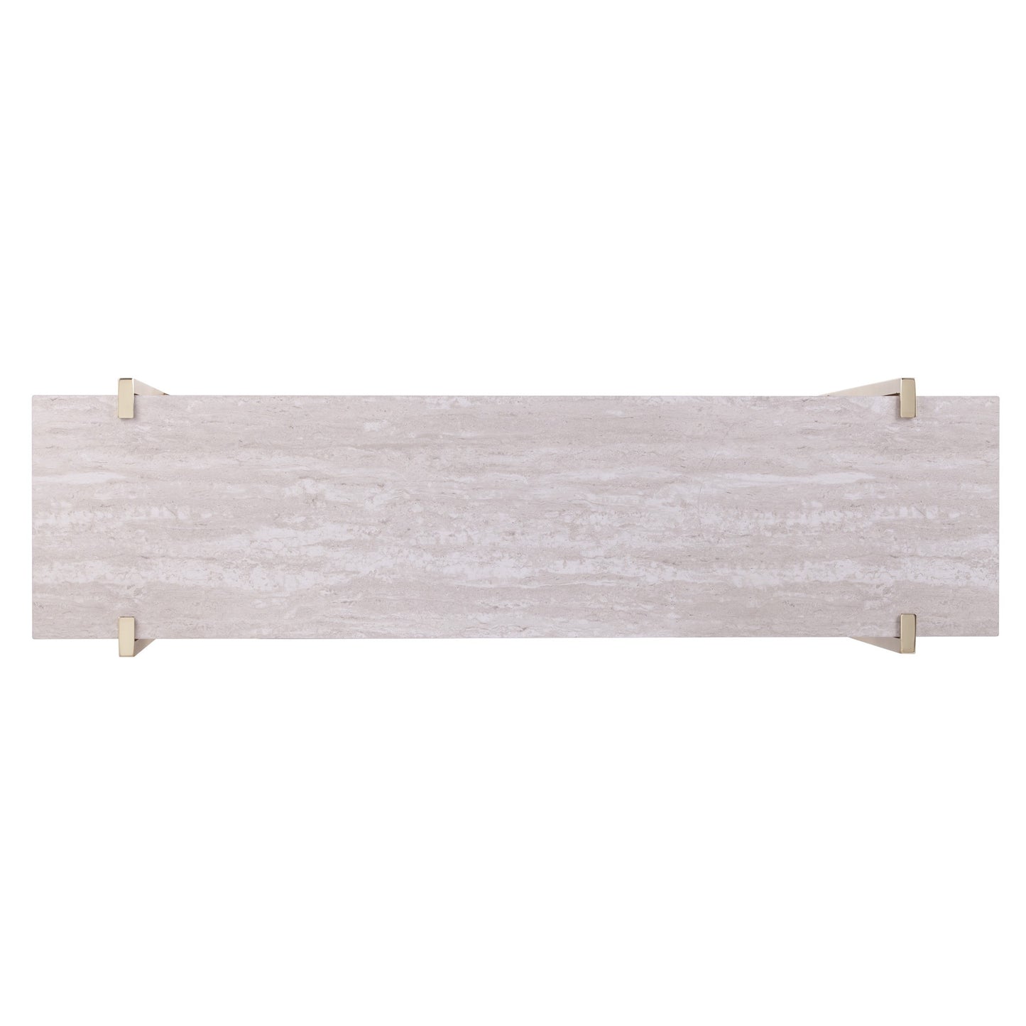 47" White Brass and Brown Faux Marble Console Table With Shelf