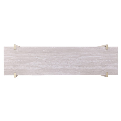 47" White Brass and Brown Faux Marble Console Table With Shelf