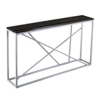 52" Black and Silver Faux Stone Frame Console Table