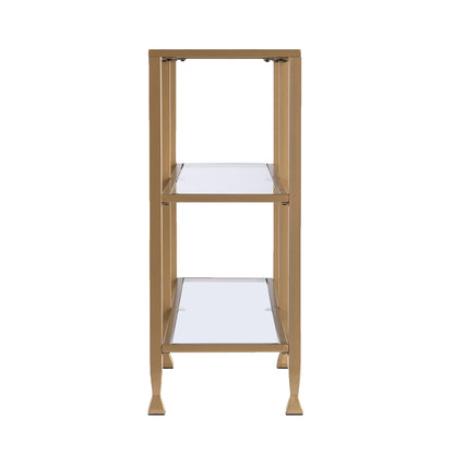 49" Clear and Gold Glass Floor Shelf Console Table With Storage