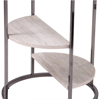 24" Black Metal Glass And Faux Marble Round End Table With Two Shelves