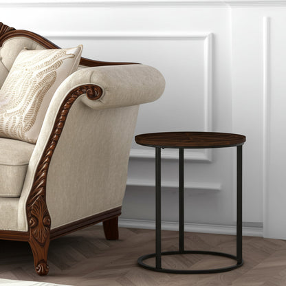 24" Natural Wood Solid Wood And Iron Round End Table