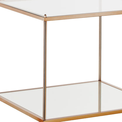22" Clear And Gold Glass And Iron Square End Table With Shelf