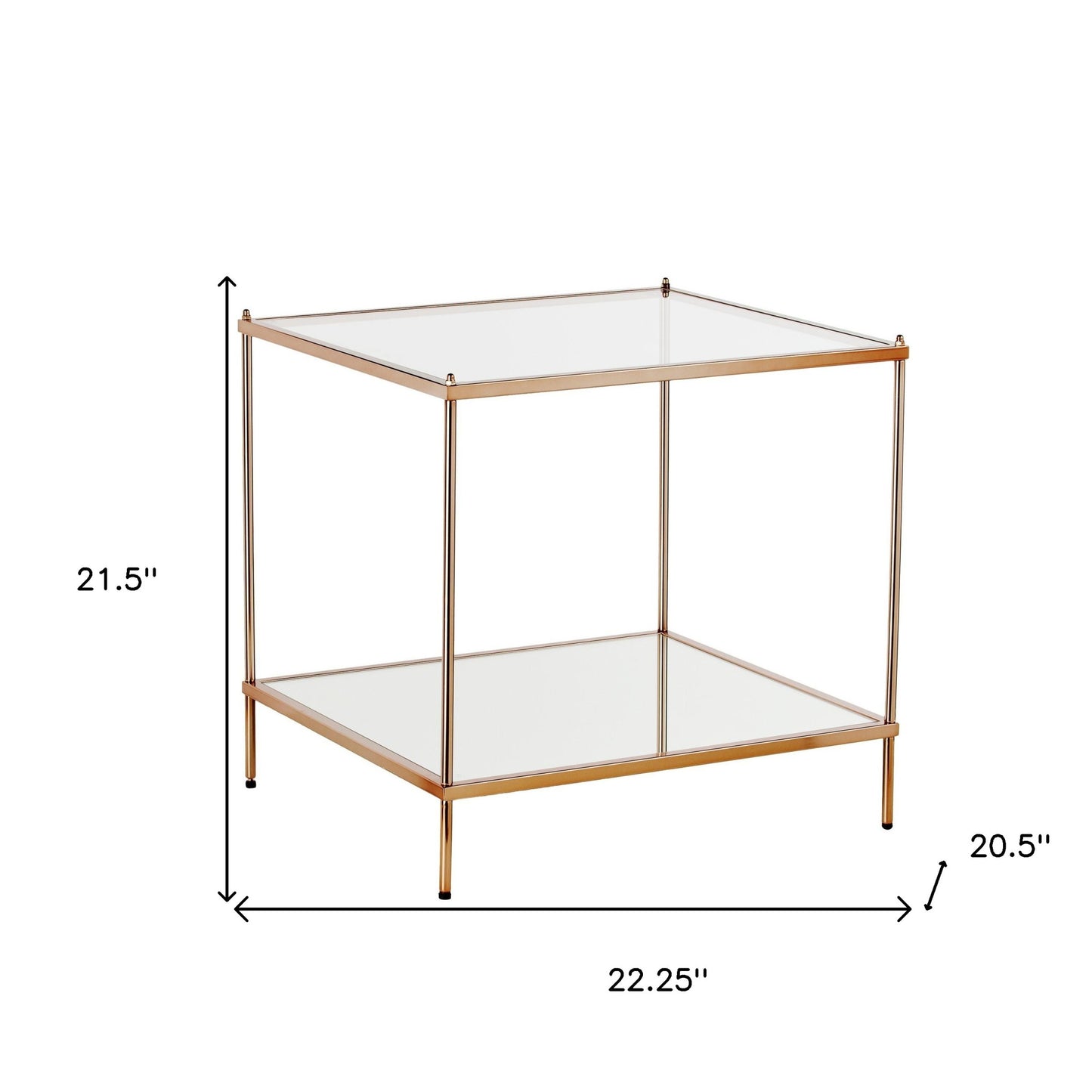 22" Clear And Gold Glass And Iron Square End Table With Shelf