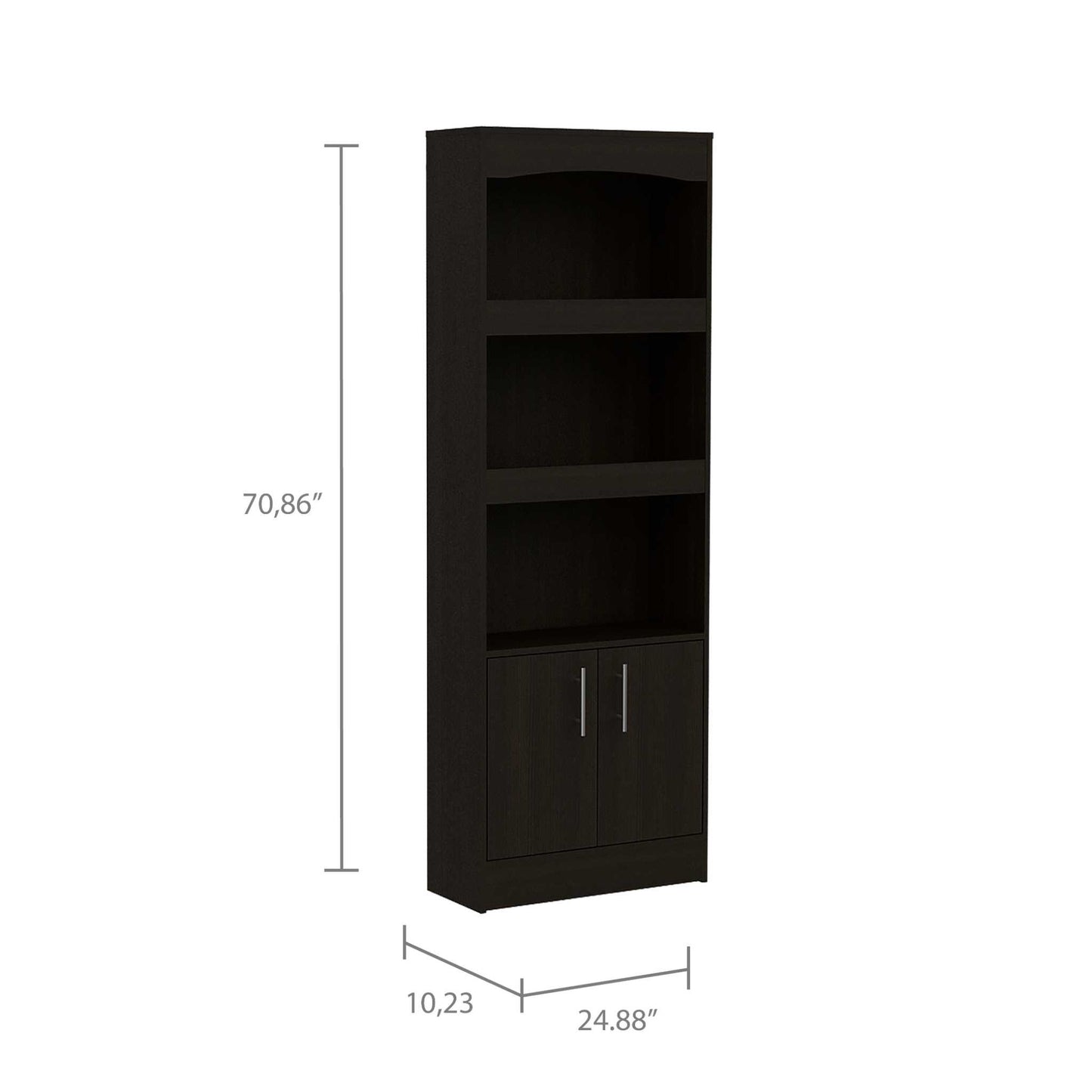 71" Light Gray Wood Three Tier Bookcase with Two Doors