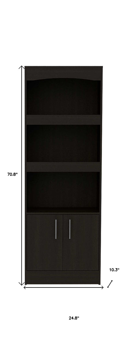 71" Light Gray Wood Three Tier Bookcase with Two Doors