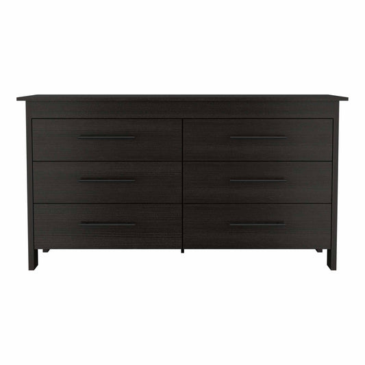 59" Black Six Drawer Double Dresser