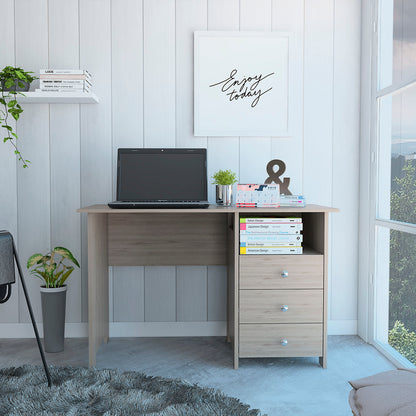 47" Light Gray and Brown Wood Computer Desk With Three Drawers