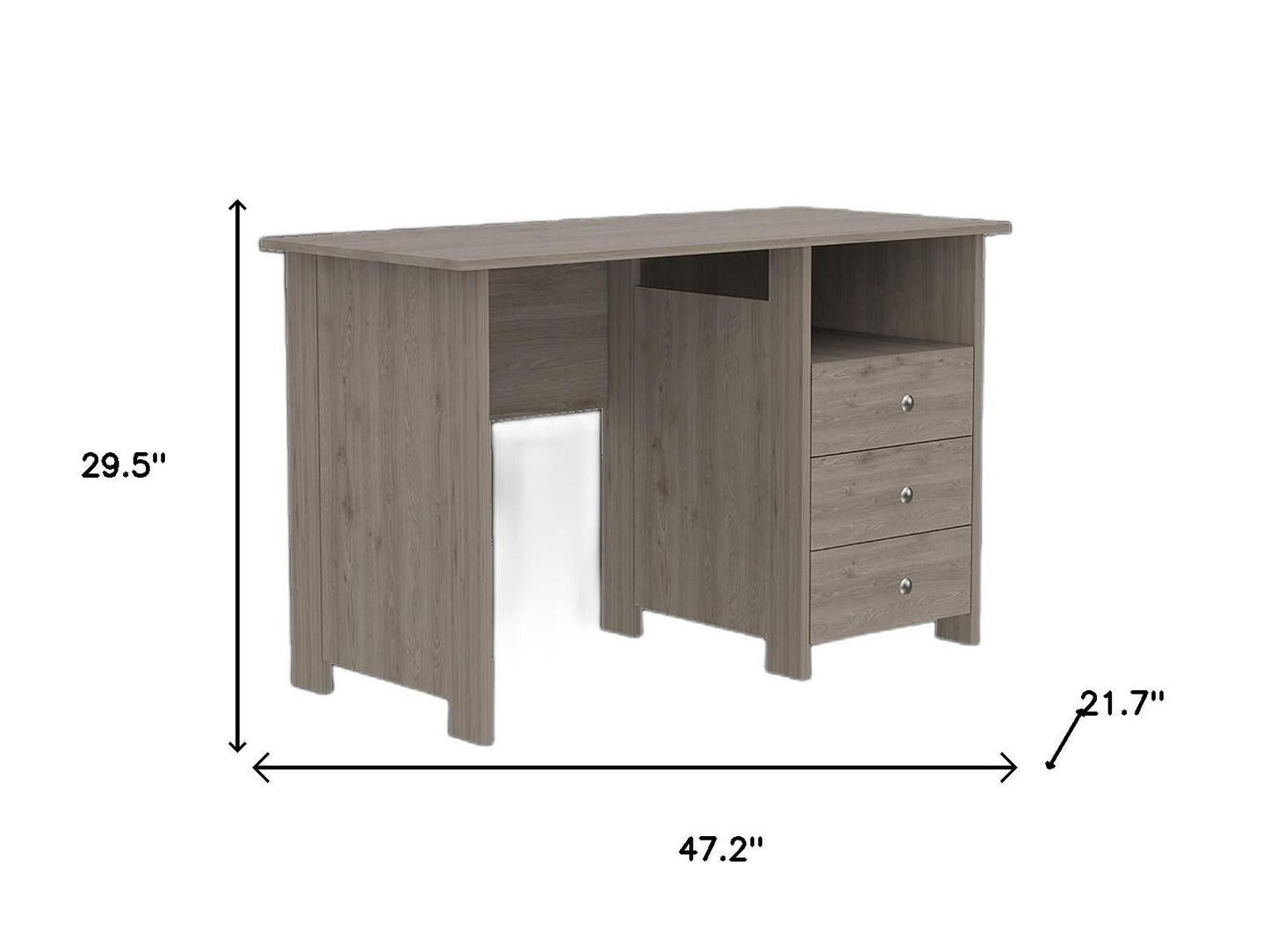 47" Light Gray and Brown Wood Computer Desk With Three Drawers