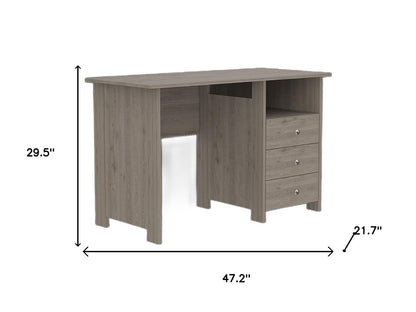 47" Light Gray and Brown Wood Computer Desk With Three Drawers