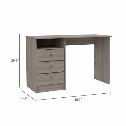 46" Light Gray and Brown Wood Computer Desk With Three Drawers