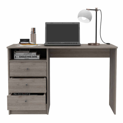 46" Light Gray and Brown Wood Computer Desk With Three Drawers