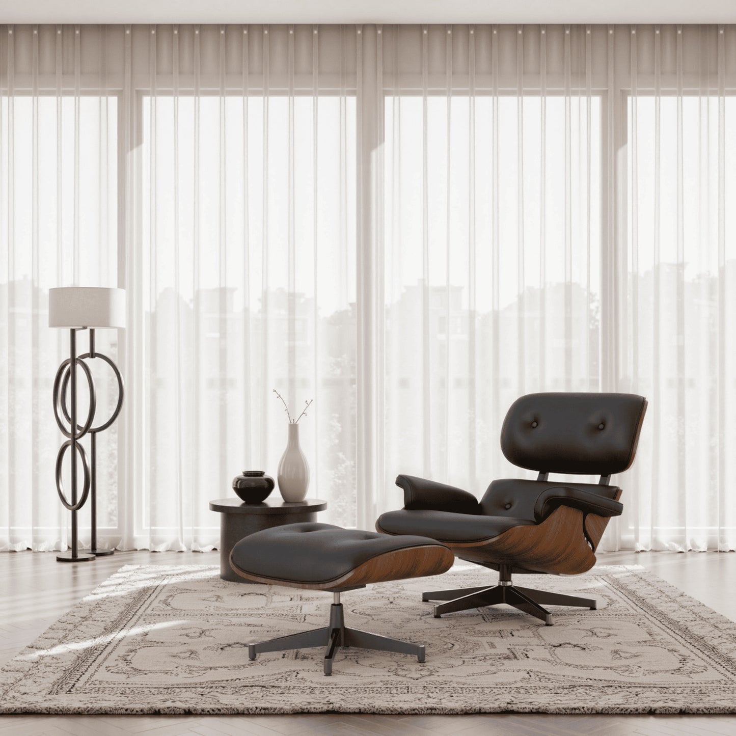 Recliner Chair With Ottoman, Lounge Chair With Wide Armrest, Mid Century Accent Chair With Heavy Duty Base Support