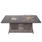 Gray Wicker Outdoor Gas Fire Pit Table with Ice Bucket