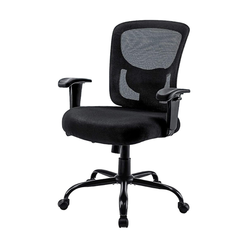 Black Fabric Mesh and Steel Adjustable Swivel Rolling Executive Office Chair
