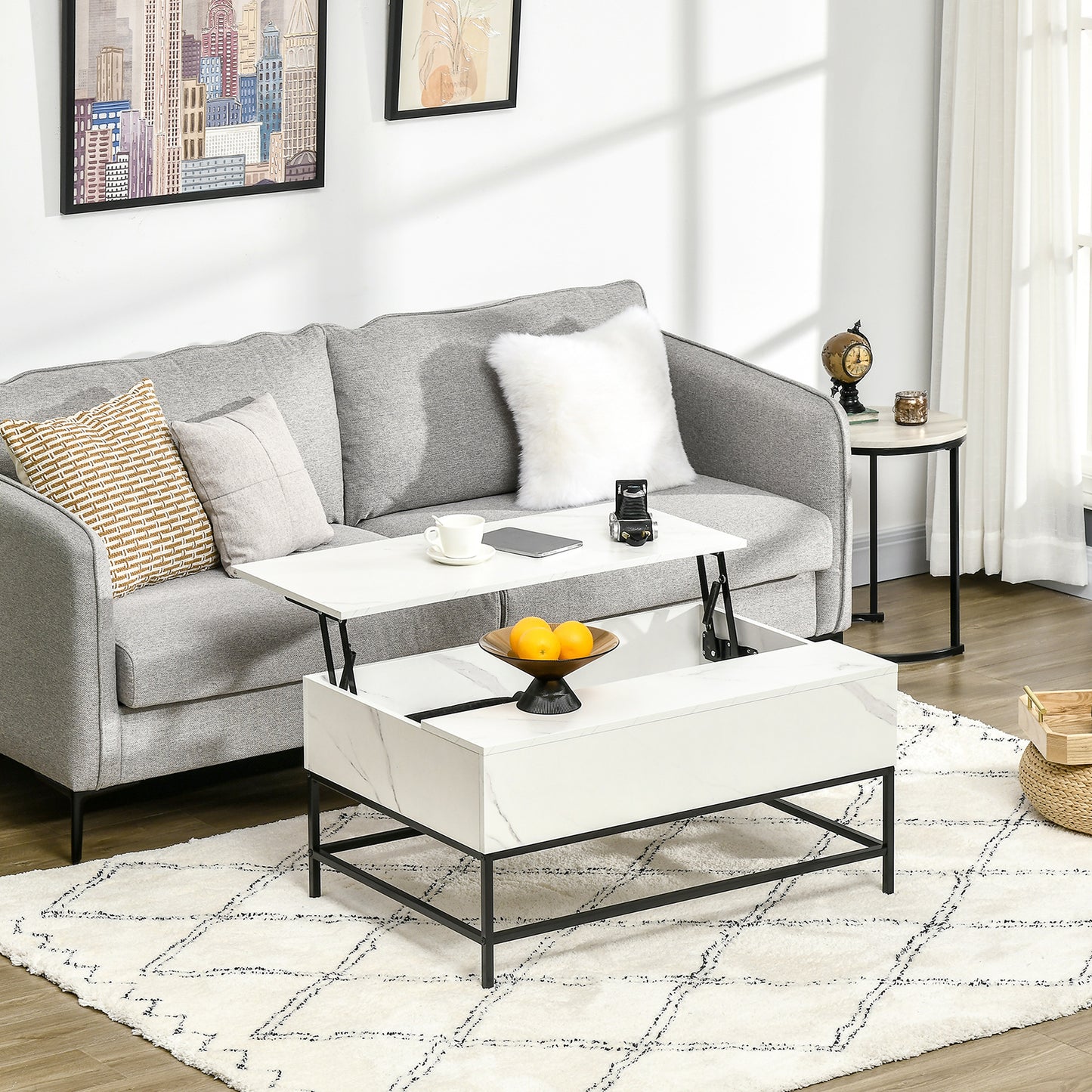 Modern Lift Top Coffee Table with Hidden Storage Compartment and Legs