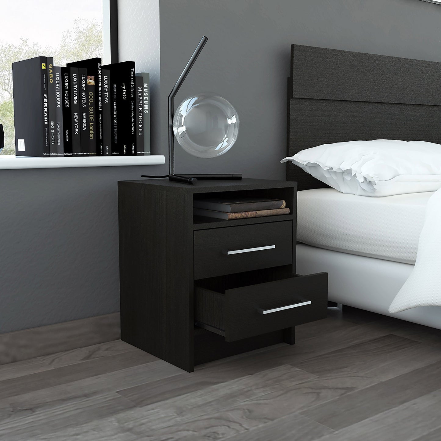 20" Wood Two Drawer Nightstand