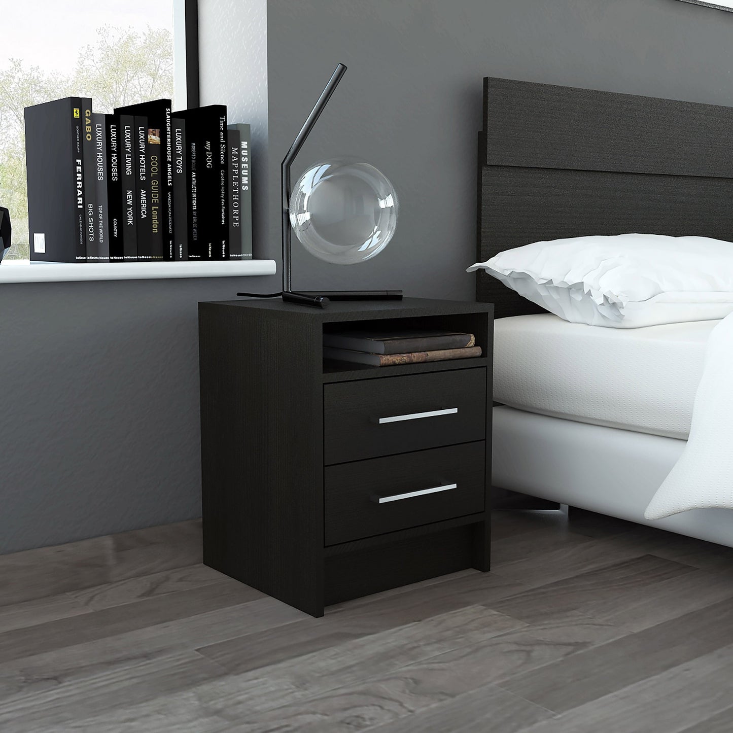 20" Wood Two Drawer Nightstand