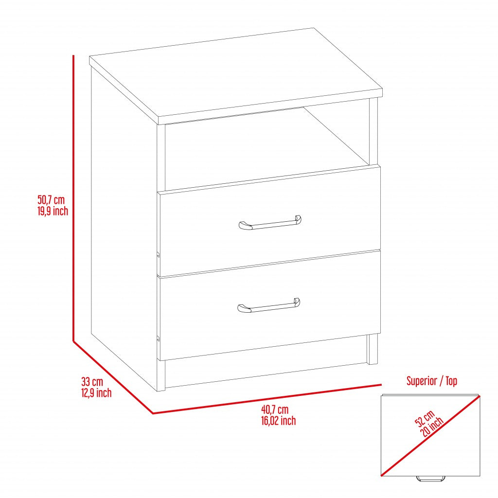 20" Wood Two Drawer Nightstand
