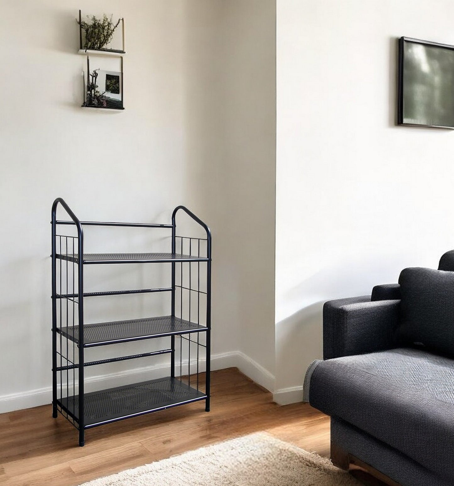 37" Black Metal Three Tier Bookcase