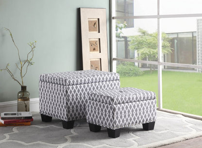 17" Gray White Black Gray and White Fabric Tufted Storage Ottoman