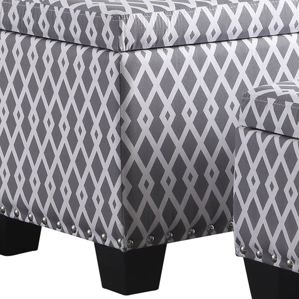 17" Gray White Black Gray and White Fabric Tufted Storage Ottoman