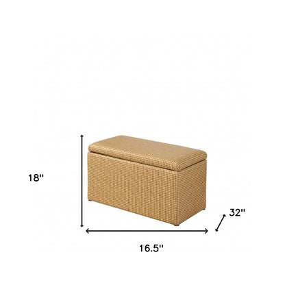 17" Yellow and Brown Upholstered Faux Leather Bench with Flip top