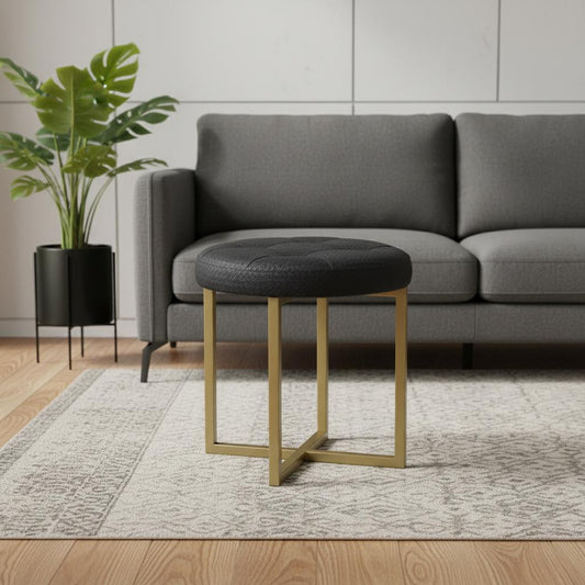 16" Gold Faux Leather Tufted Footstool