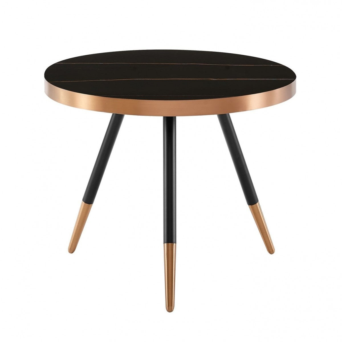 20" Black and Gold Faux Marble And Metal Round Coffee Table