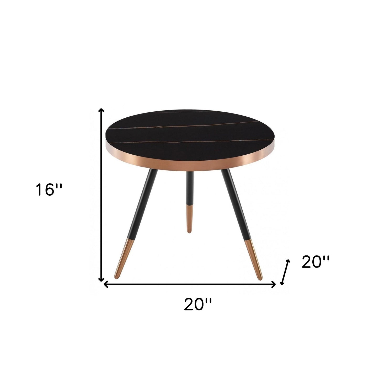 20" Black and Gold Faux Marble And Metal Round Coffee Table