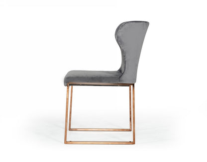 Gray and Gold Upholstered Fabric Wing Back Dining Side Chair