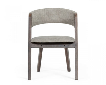 Set of Two Gray and Brown Upholstered Fabric Dining Arm Chairs