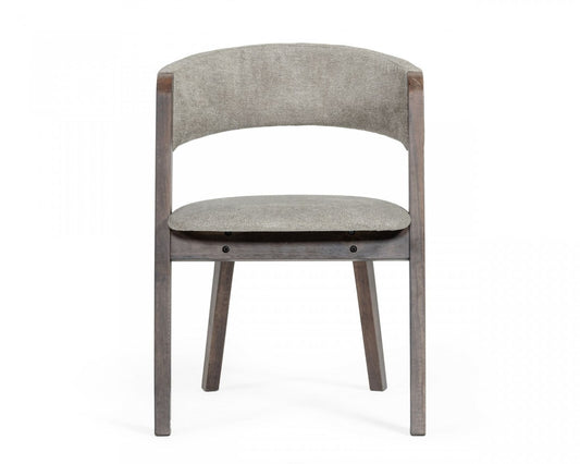 Set of Two Gray and Brown Upholstered Fabric Dining Arm Chairs