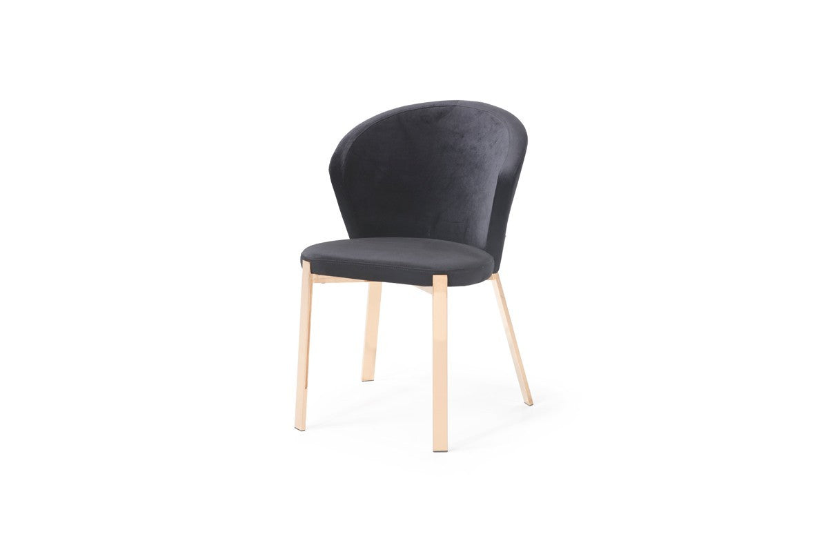 Set of Two Black and Champagne Upholstered Velvet Wing Back Dining Side Chairs
